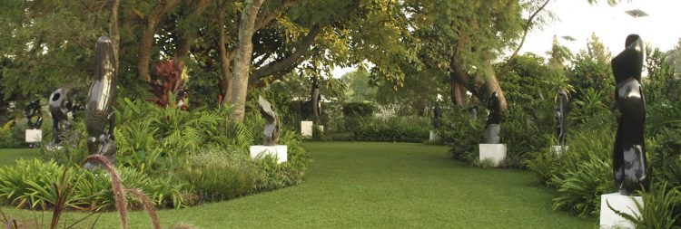 wide view of the Shona Sculpture Gallery garden