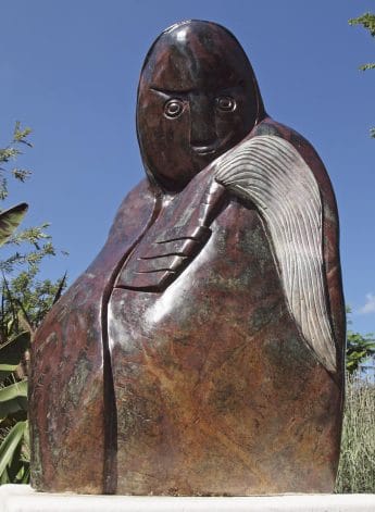 Shona stone sculpture Fortune Teller by Edward Chiwawa - front from below