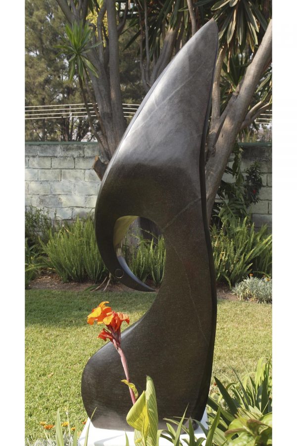 Abstract Shona stone sculpture Kingfisher by Nesbert Mukomberanwa right side back