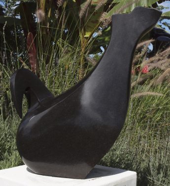 Abstract bird sculpture Relaxing Bird by Nesbert Mukomberanwa front