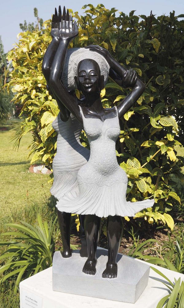Garden sculpture two girls Party Day by Rufaro Murenza front right