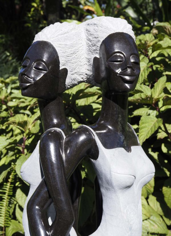 Large stone sculpture Always Together by Rufaro Murenza close up