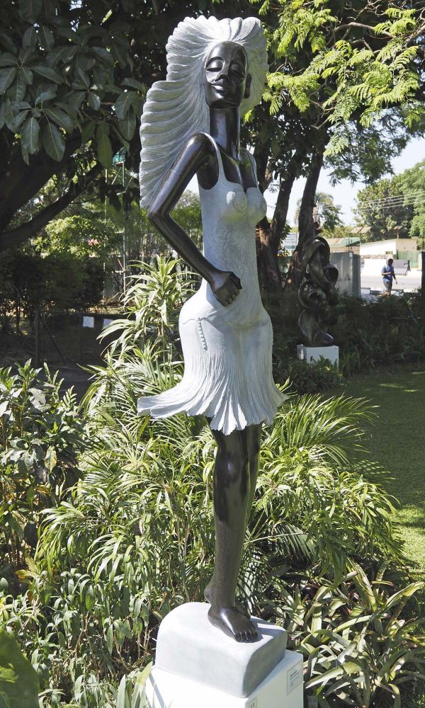 Female woman stone sculpture - Supermodel by Rufaro Murenza front left