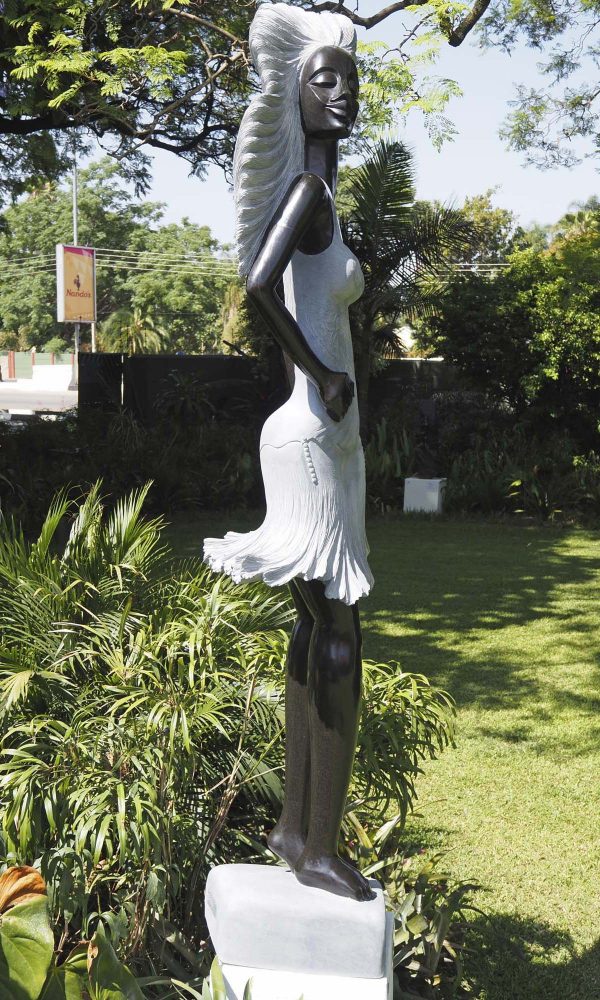 Female woman stone sculpture - Supermodel by Rufaro Murenza left side