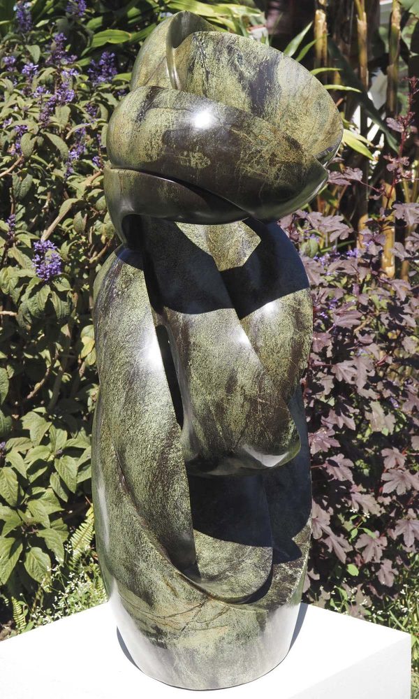 Abstract Shona sculpture green stone - Relationship Bond by Willard Bopoto left side