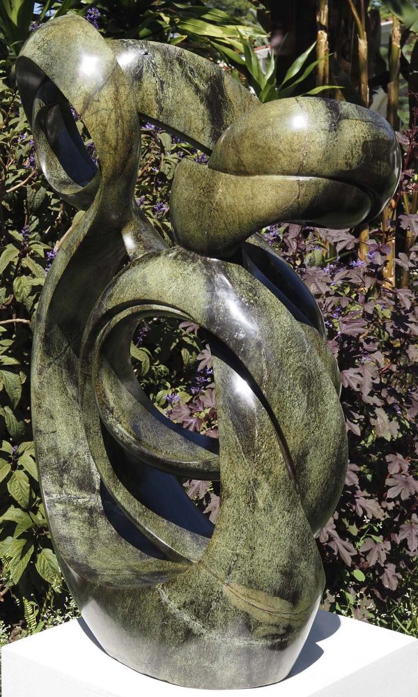Abstract Shona sculpture green stone - Relationship Bond by Willard Bopoto back right