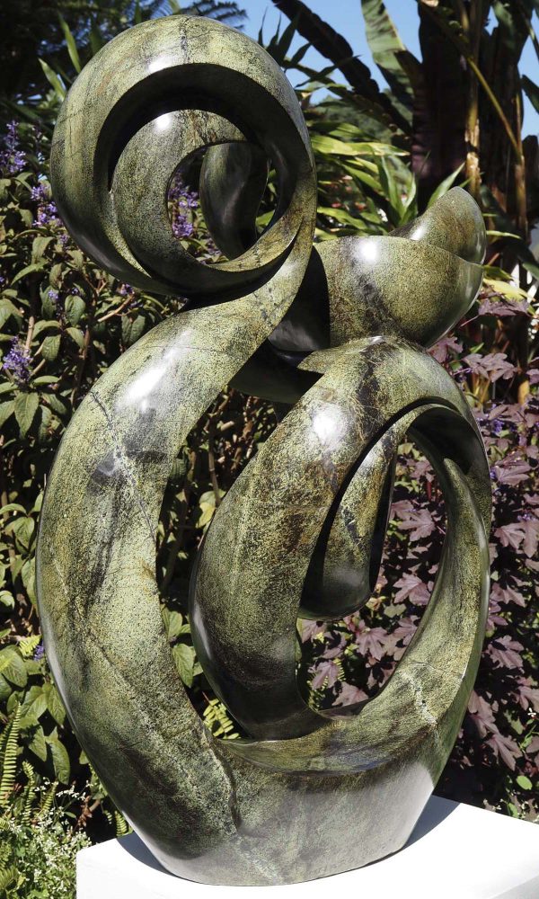 Abstract Shona sculpture green stone - Relationship Bond by Willard Bopoto back left