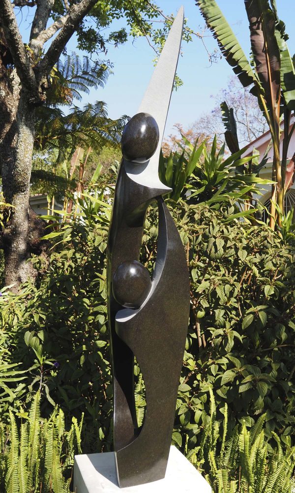 Abstract stone sculpture black and white - Joyful Moment by Isaac Choloka front right