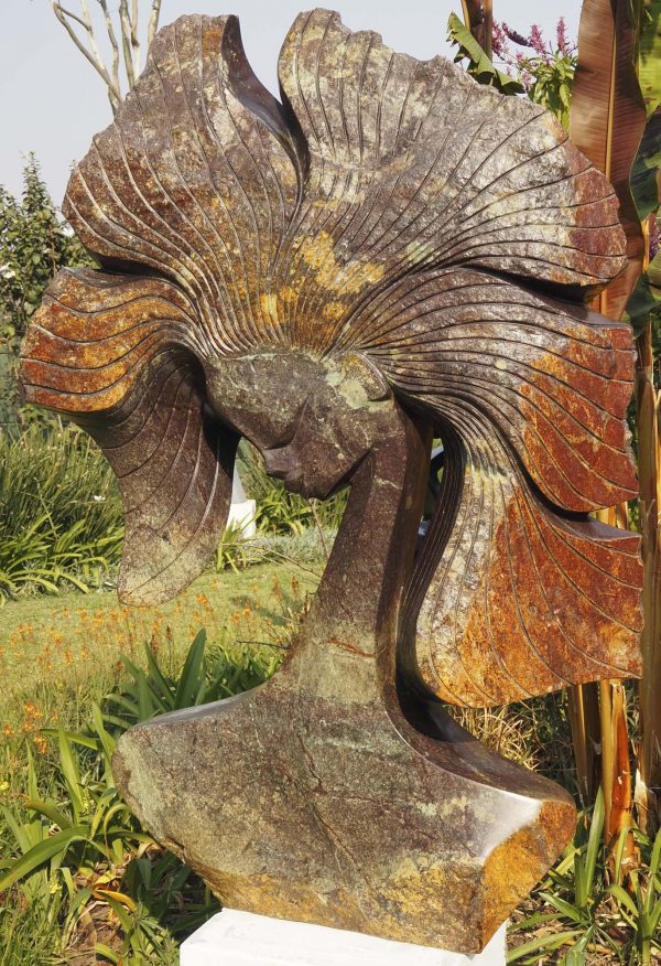 Large stone sculpture head - African Queen by Lovemore Bonjisi front right