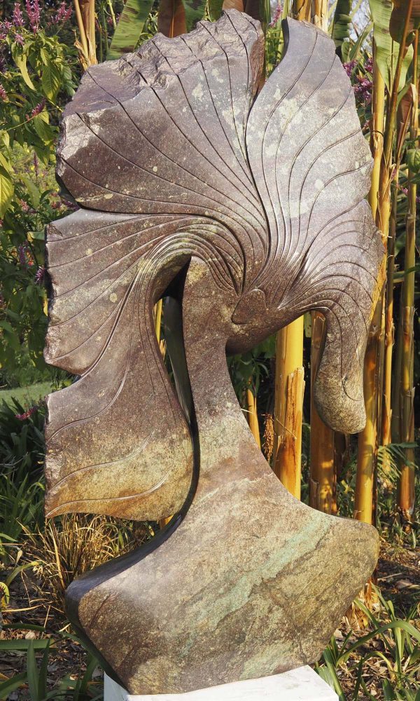 Large stone sculpture head - African Queen by Lovemore Bonjisi back left