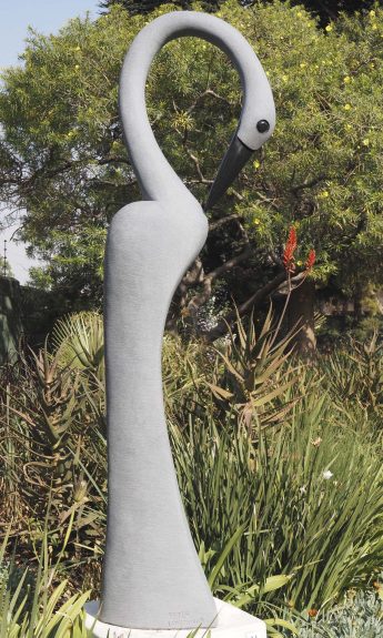 Garden stone bird sculpture - Preening Flamingo by Peter Chidzonga main image