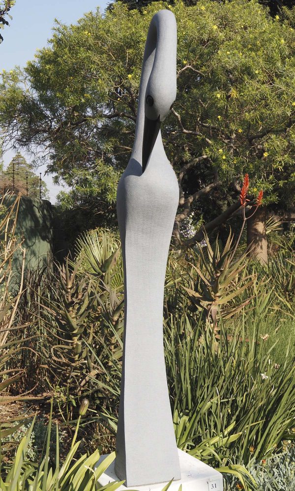 Garden stone bird sculpture - Preening Flamingo by Peter Chidzonga front