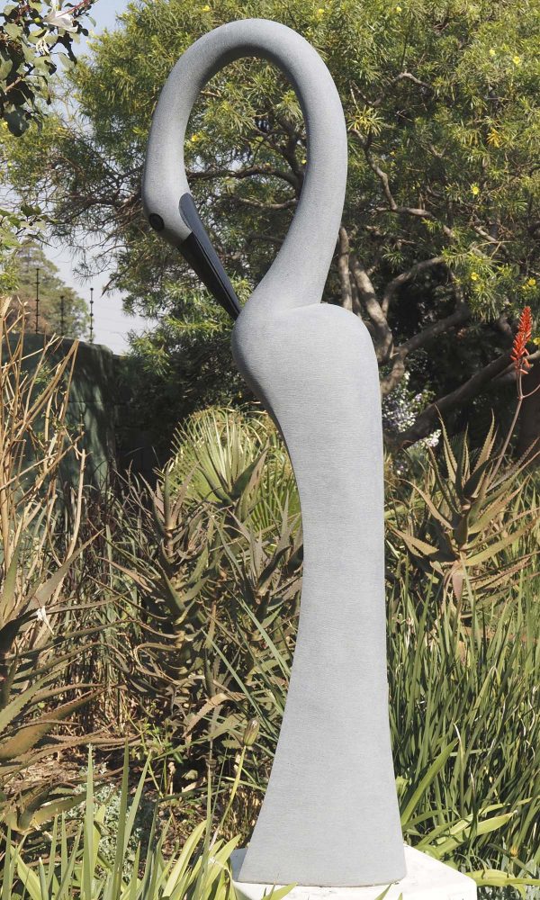 Garden stone bird sculpture - Preening Flamingo by Peter Chidzonga right side