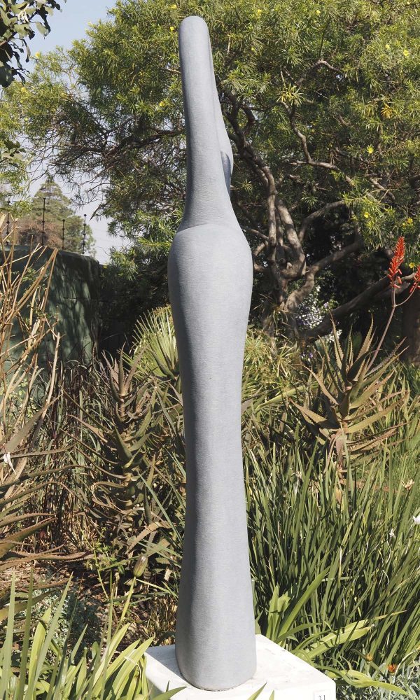 Garden stone bird sculpture - Preening Flamingo by Peter Chidzonga back