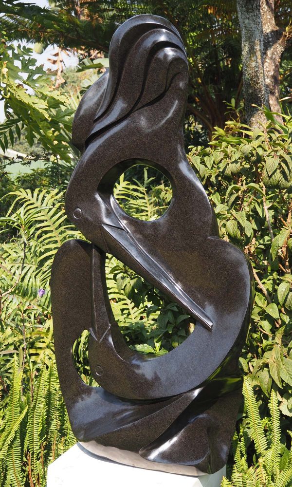 Garden stone bird sculpture - Joy Of Togetherness by Tago Tazvitya front right