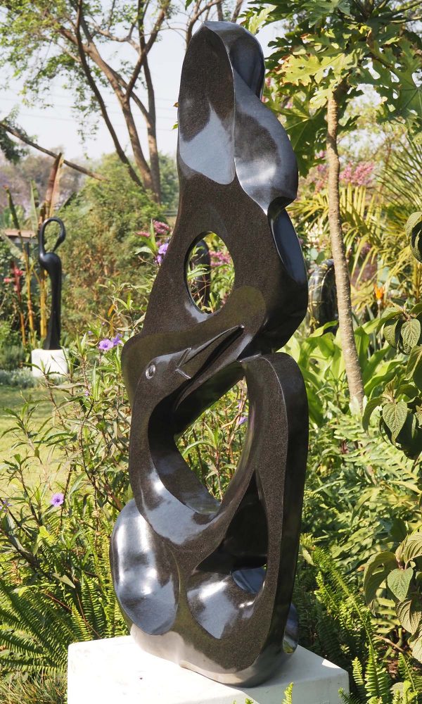 Garden stone bird sculpture - Joy Of Togetherness by Tago Tazvitya back right
