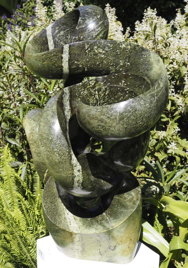Abstract garden stone sculpture - Growing Force by Willard Bopoto front right from above