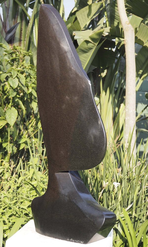 Stone sculpture woman's head Wishing Kiss by Lovemore Bonjisi back right