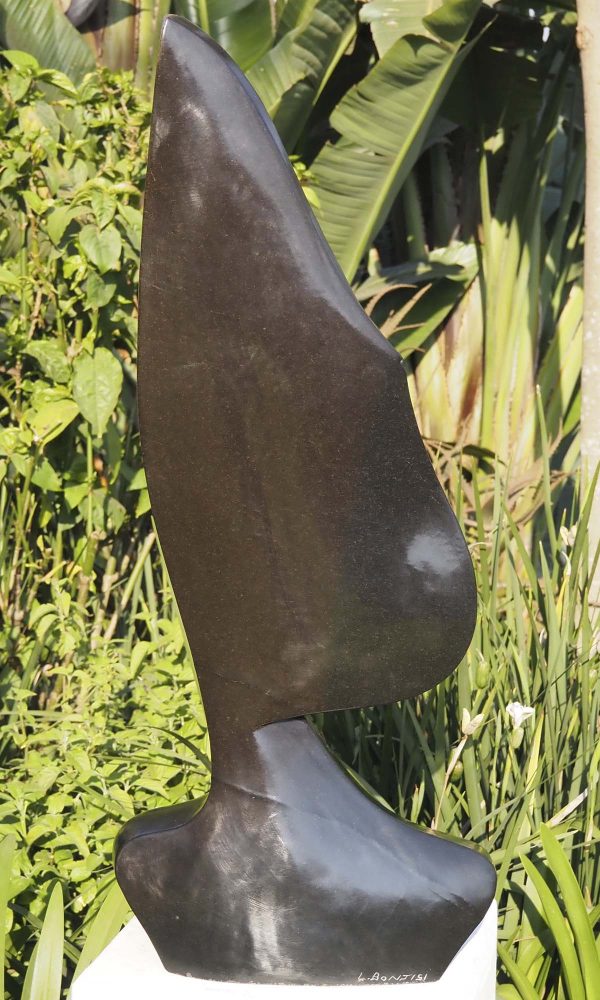 Stone sculpture woman's head Wishing Kiss by Lovemore Bonjisi back